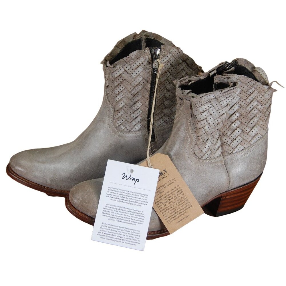 NWT Sendra Good Year Welted Leather Boots Ankle Bootie Women's 40 Gray Zip Braid